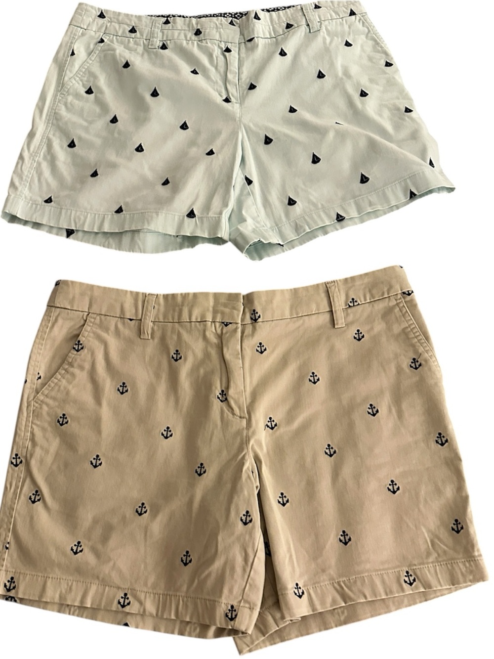 British Khaki Women’s Cotton Shorts w/ Motifs - Two Pairs Mint & Khaki 6” Inseam